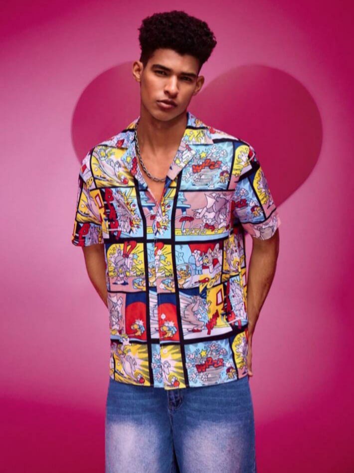 Uptown Funky Men's Cartoon Comic Print Casual Woven Pop Art Shirts